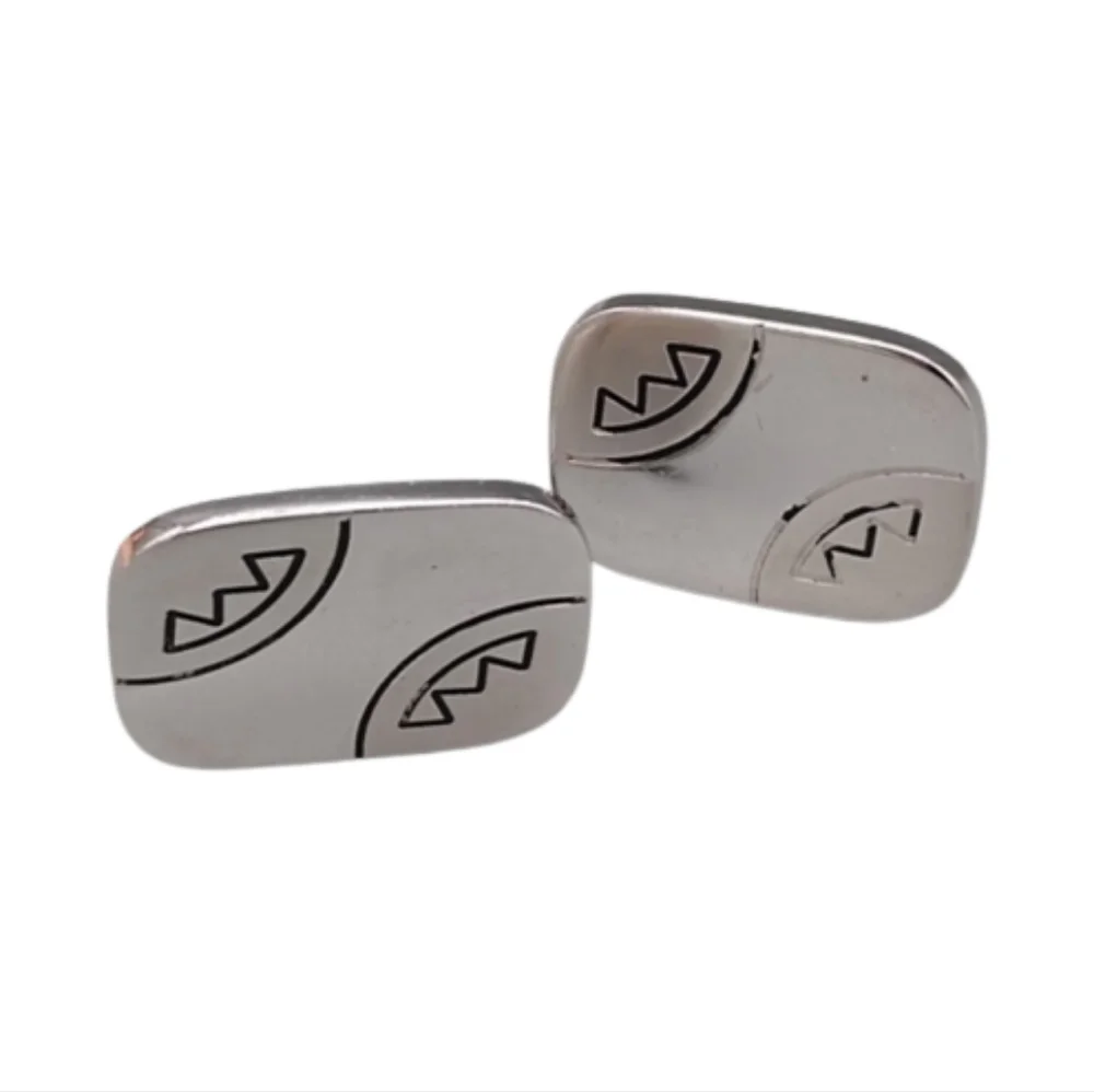 Men's Silver Etched Geometric Cuff Links Vintage